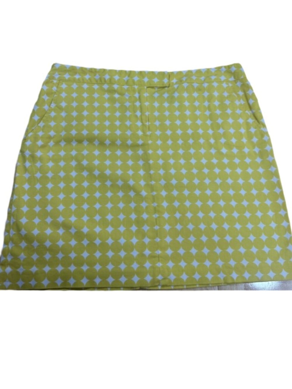 Larry Levine Skirt Women's 14 Yellow Geometric Print Stretch A-Line Retro Preppy